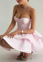 Light Pink Sweetheart Pleated Spaghetti Straps Princess Short Homecoming Dress