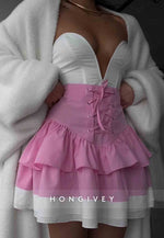Cute V-Neck Crisscross A-Line Pink Short Homecoming Dress with Ruffles