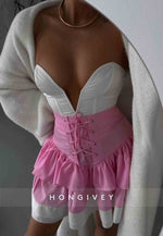 Cute V-Neck Crisscross A-Line Pink Short Homecoming Dress with Ruffles