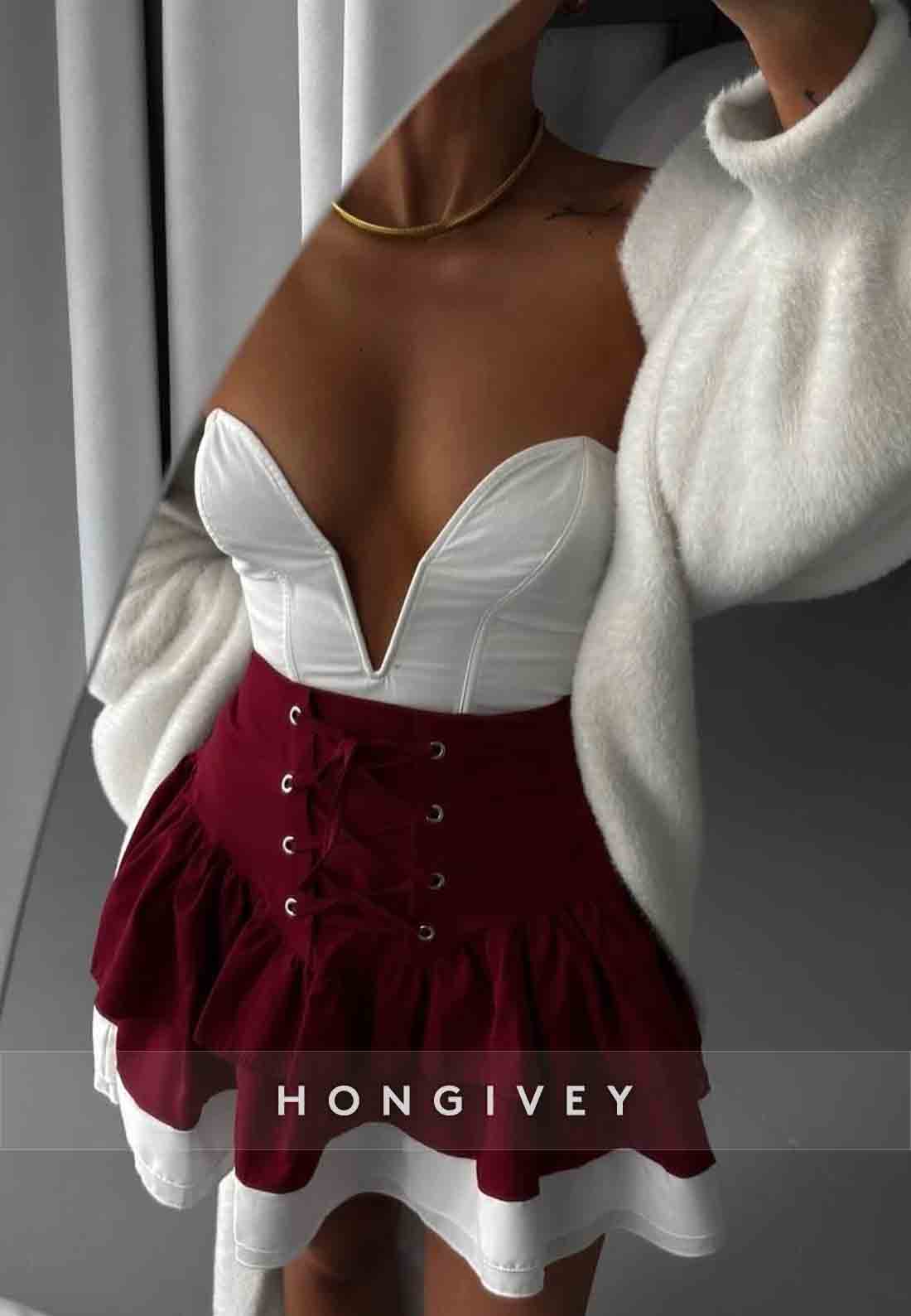 Cute V-Neck Crisscross A-Line Pink Short Homecoming Dress with Ruffles