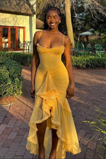Spaghetti Strap Sleeveless Mermaid Ruffles Prom Dress