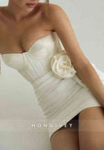 Strapless Side Draping Ruched Crisscross Back Sheath Short Homecoming Dress