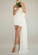 Strapless Side Draping Ruched Crisscross Back Sheath Short Homecoming Dress