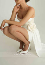 Strapless Side Draping Ruched Crisscross Back Sheath Short Homecoming Dress