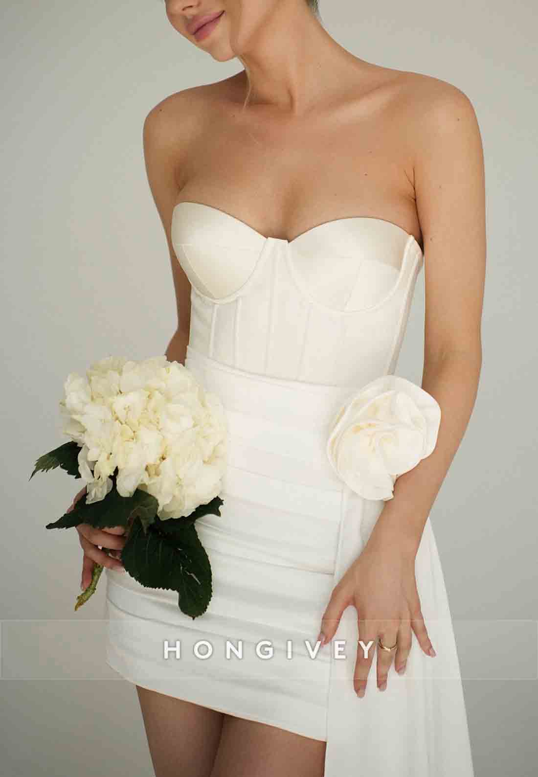Strapless Side Draping Ruched Crisscross Back Sheath Short Homecoming Dress