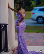 Exquisite Mermaid Strapless Grape Sequin Long Prom Dresses Senior Formal Party Dress Prom Gown