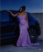 Exquisite Mermaid Strapless Grape Sequin Long Prom Dresses Senior Formal Party Dress Prom Gown