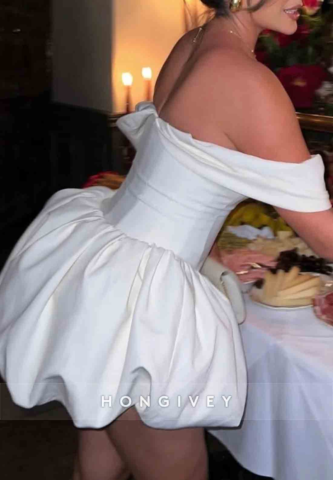 Off the Shoulder Low Back Ball Gown V-Neck Pleated Short Homecoming Dress