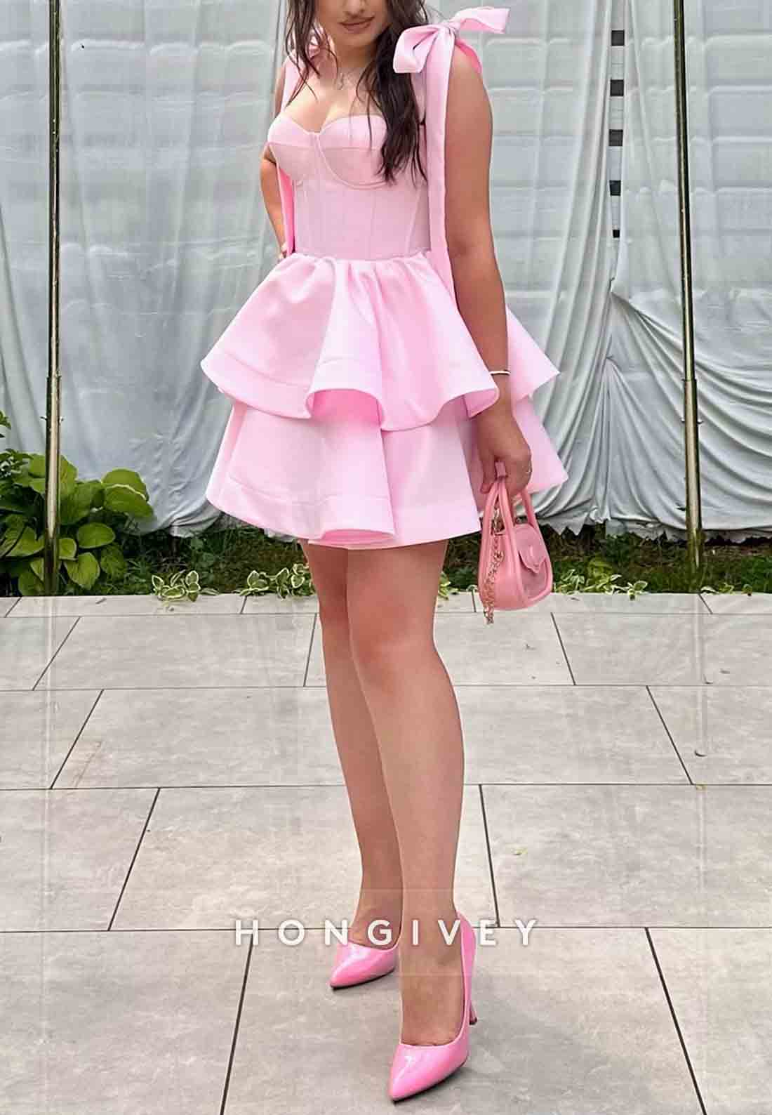 A-Line Sweetheart Ruched Sleeveless Short Homecoming Dress with Bowknots