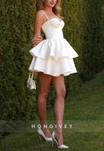 Spaghetti Straps Satin Sweetheart Pleated A-Line Short Homecoming Dresses