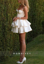 Spaghetti Straps Satin Sweetheart Pleated A-Line Short Homecoming Dresses