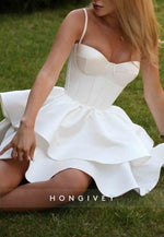 Spaghetti Straps Satin Sweetheart Pleated A-Line Short Homecoming Dresses