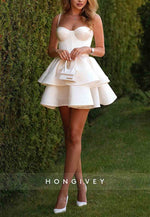Spaghetti Straps Satin Sweetheart Pleated A-Line Short Homecoming Dresses