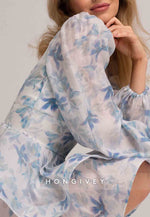 Low V-Neck Floral Print A-Line Long Sleeves Mini Homecoming Dress