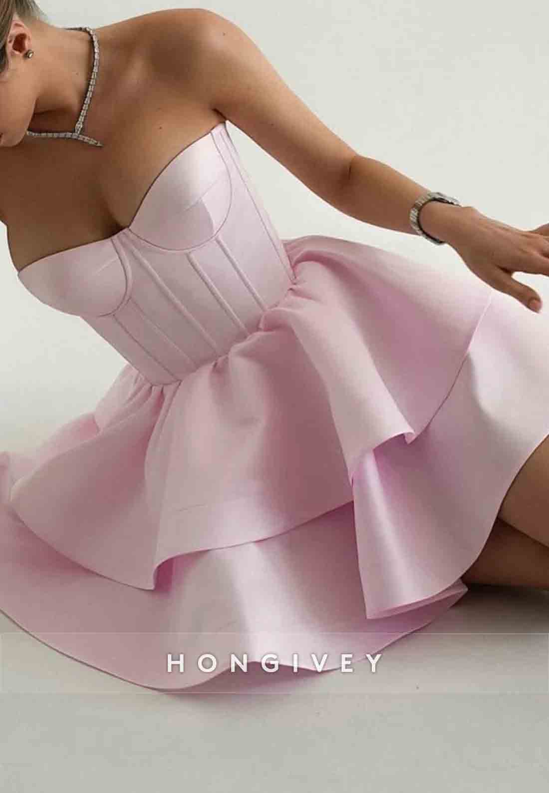 Spaghetti Straps Satin Sweetheart Pleated A-Line Short Homecoming Dresses