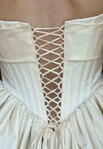 Strapless A-Line Pleated Satin Tie Back Short Homecoming Dress with Bowknot