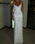 Spaghetti Straps Sleeveless Backless Applique Mermaid Prom Dress