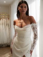 Off the Shoulder Lace Long Sleeve Mermaid Side Slit Wedding Dress