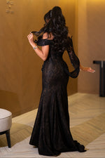 Lace V-Neck Off-the-Shoulder Strapless Long Sleeves Long Mermaid Prom Dress With Pleated