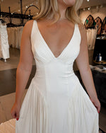 Deep V-Neck Pleated A-Line Wedding Dress