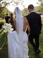 Spaghetti Strap Sleeveless Backless Mermaid Button Wedding Dress