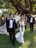 Spaghetti Strap Sleeveless Backless Mermaid Button Wedding Dress
