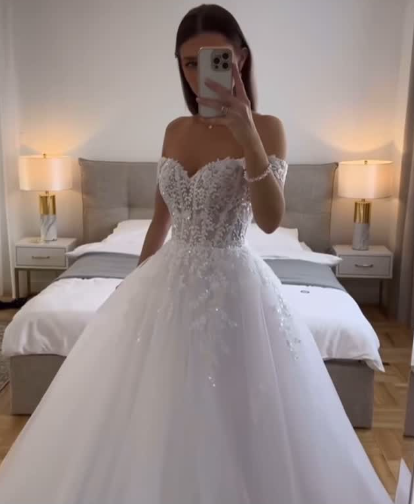 Ethereal Wedding Dress Ball Gown Off The Shoulder Tulle White Wedding Dresses Bridal Gowns