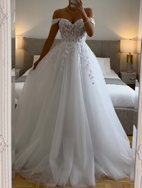 Ethereal Wedding Dress Ball Gown Off The Shoulder Tulle White Wedding Dresses Bridal Gowns