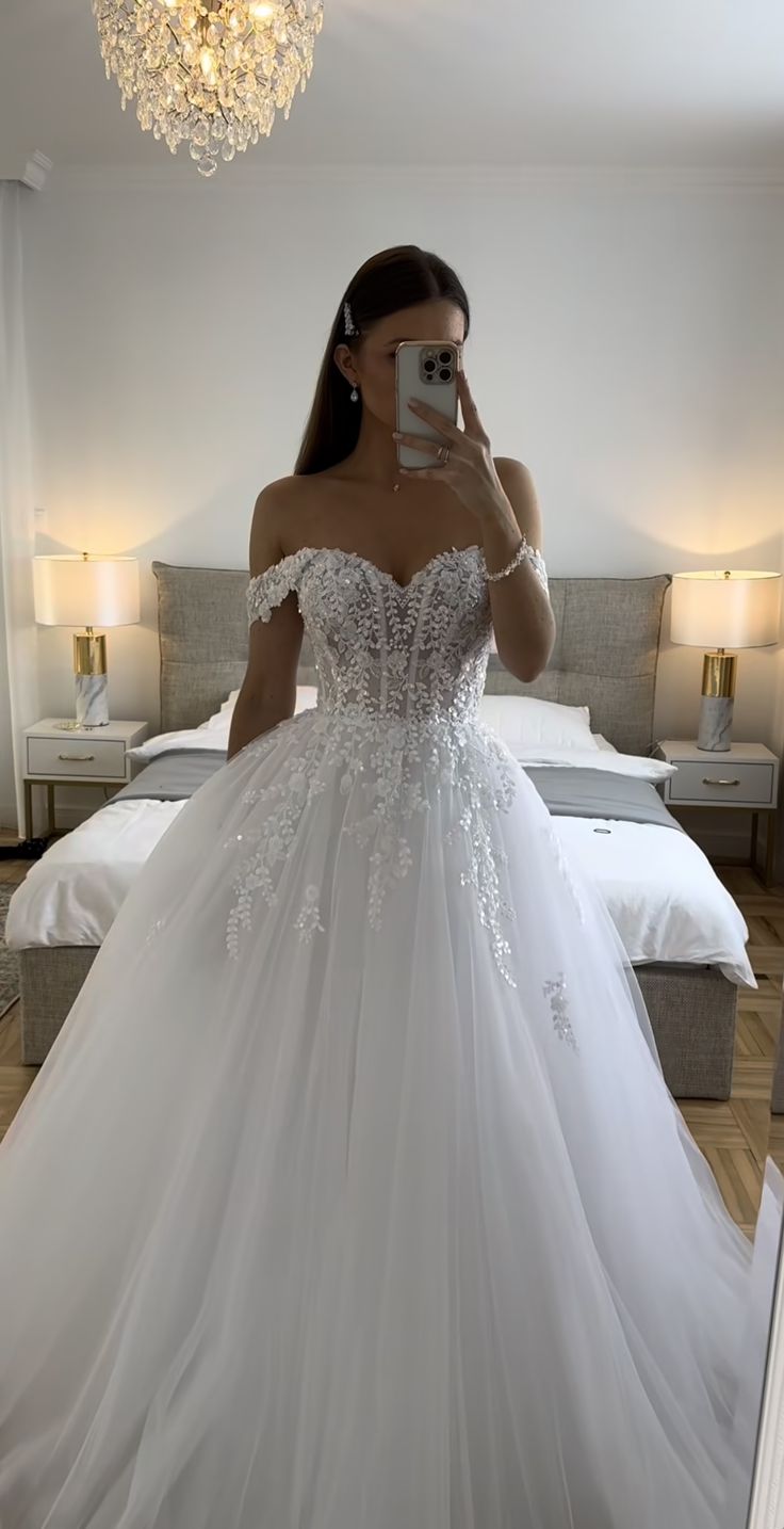 Ethereal Wedding Dress Ball Gown Off The Shoulder Tulle White Wedding Dresses Bridal Gowns