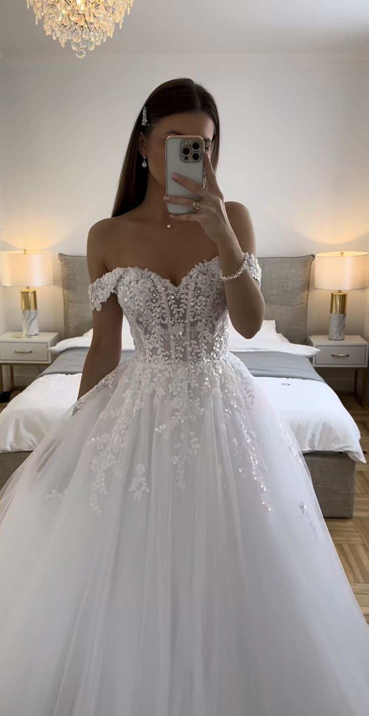 Ethereal Wedding Dress Ball Gown Off The Shoulder Tulle White Wedding Dresses Bridal Gowns