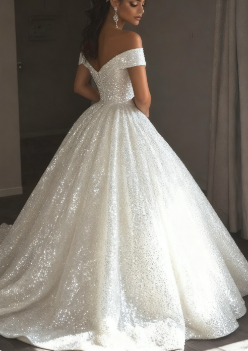 Ethereal Wedding Dress Ball Gown Off The Shoulder Sequin White Wedding Dresses Bridal Gowns