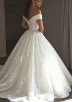Ethereal Wedding Dress Ball Gown Off The Shoulder Sequin White Wedding Dresses Bridal Gowns