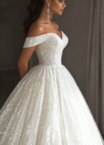 Ethereal Wedding Dress Ball Gown Off The Shoulder Sequin White Wedding Dresses Bridal Gowns
