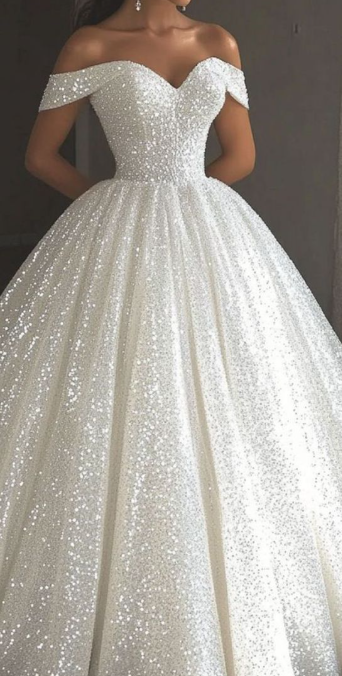 Ethereal Wedding Dress Ball Gown Off The Shoulder Sequin White Wedding Dresses Bridal Gowns