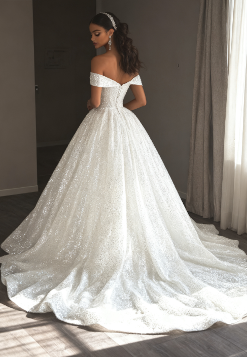 Ethereal Wedding Dress Ball Gown Off The Shoulder Sequin White Wedding Dresses Bridal Gowns