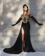 Black Strapless Mermaid Beading Long Formal Prom Dress