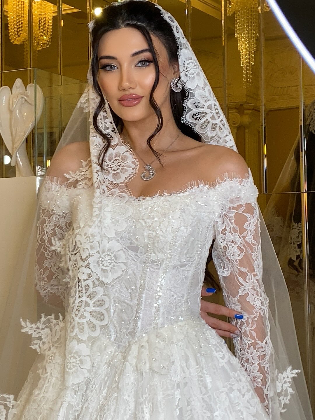 A-Line Floor-Length Off the Shoulder Long Sleeve Wedding Dress
