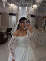 A-Line Floor-Length Off the Shoulder Long Sleeve Wedding Dress