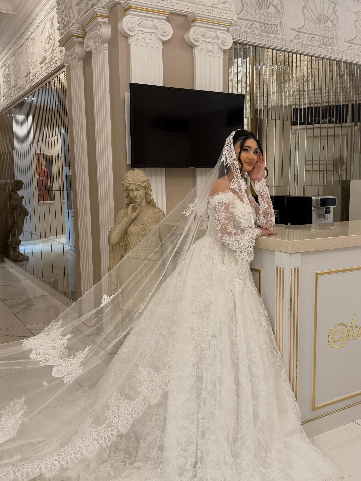 A-Line Floor-Length Off the Shoulder Long Sleeve Wedding Dress