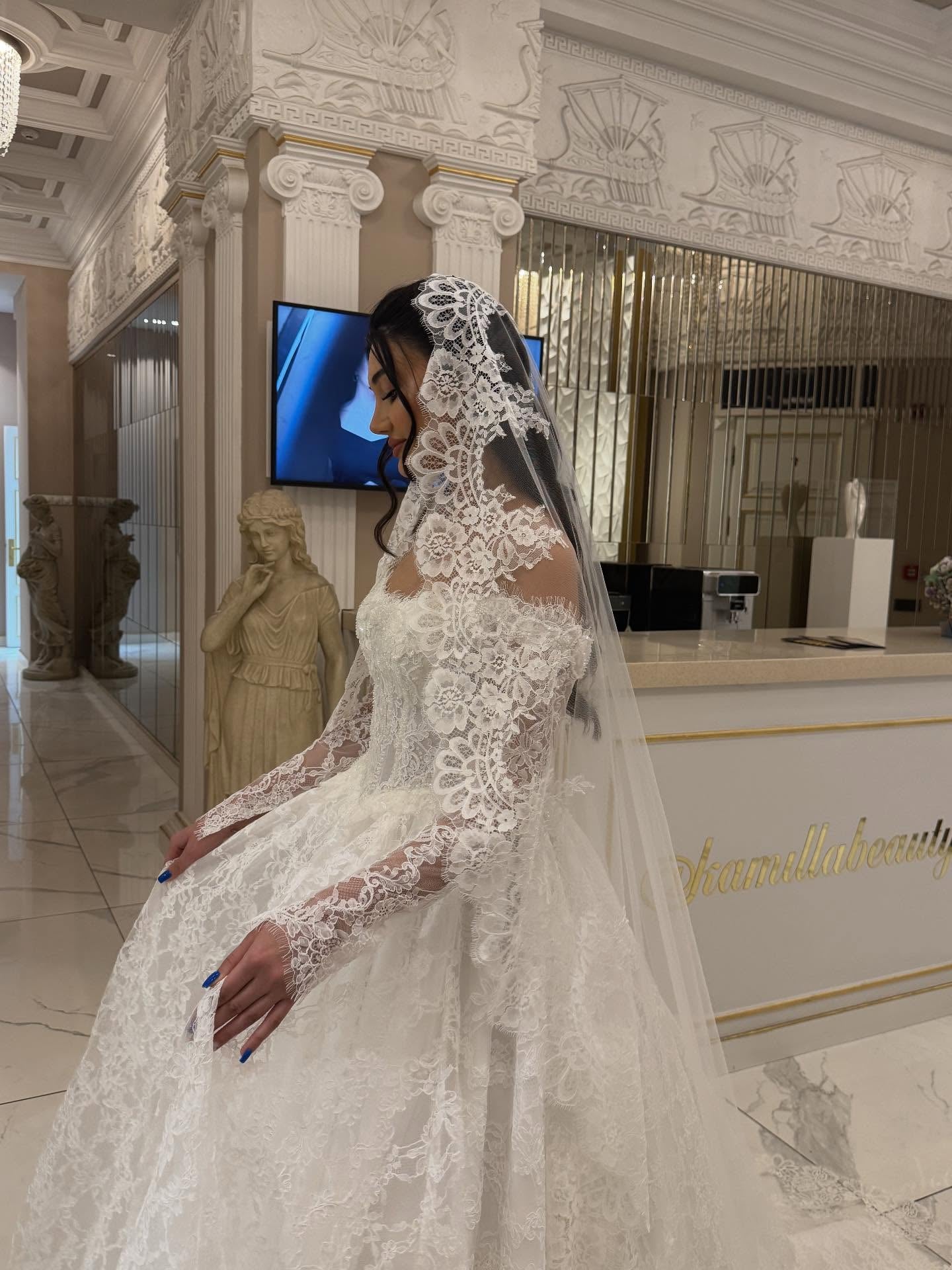 A-Line Floor-Length Off the Shoulder Long Sleeve Wedding Dress