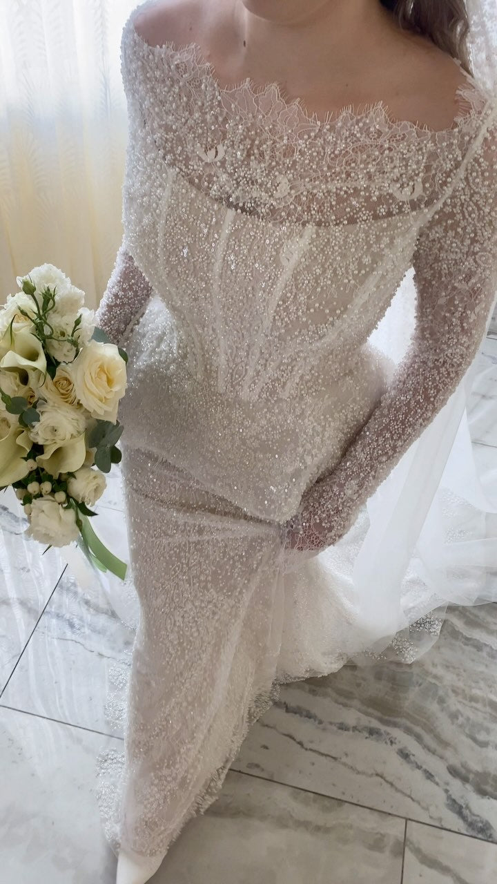 Fashion Lace Sequins Long Sleeve Mermaid Floor-Length Wedding Dress