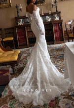 Mermaid Chapel Train Off the Shoulder Long Sleeves Lace Wedding Dresses with Pearls
