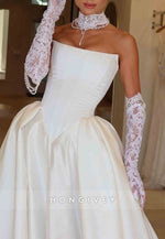 Simple Strapless Satin Chapel Train Princess Wedding Dresses