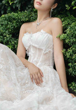 Tulle Strapless Lace Floor-Length A-Line Wedding Dresses with Butterfly