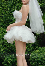 Sweetheart Ball Gown Strapless Lace Mini Ruched Wedding Dresses with Appliques