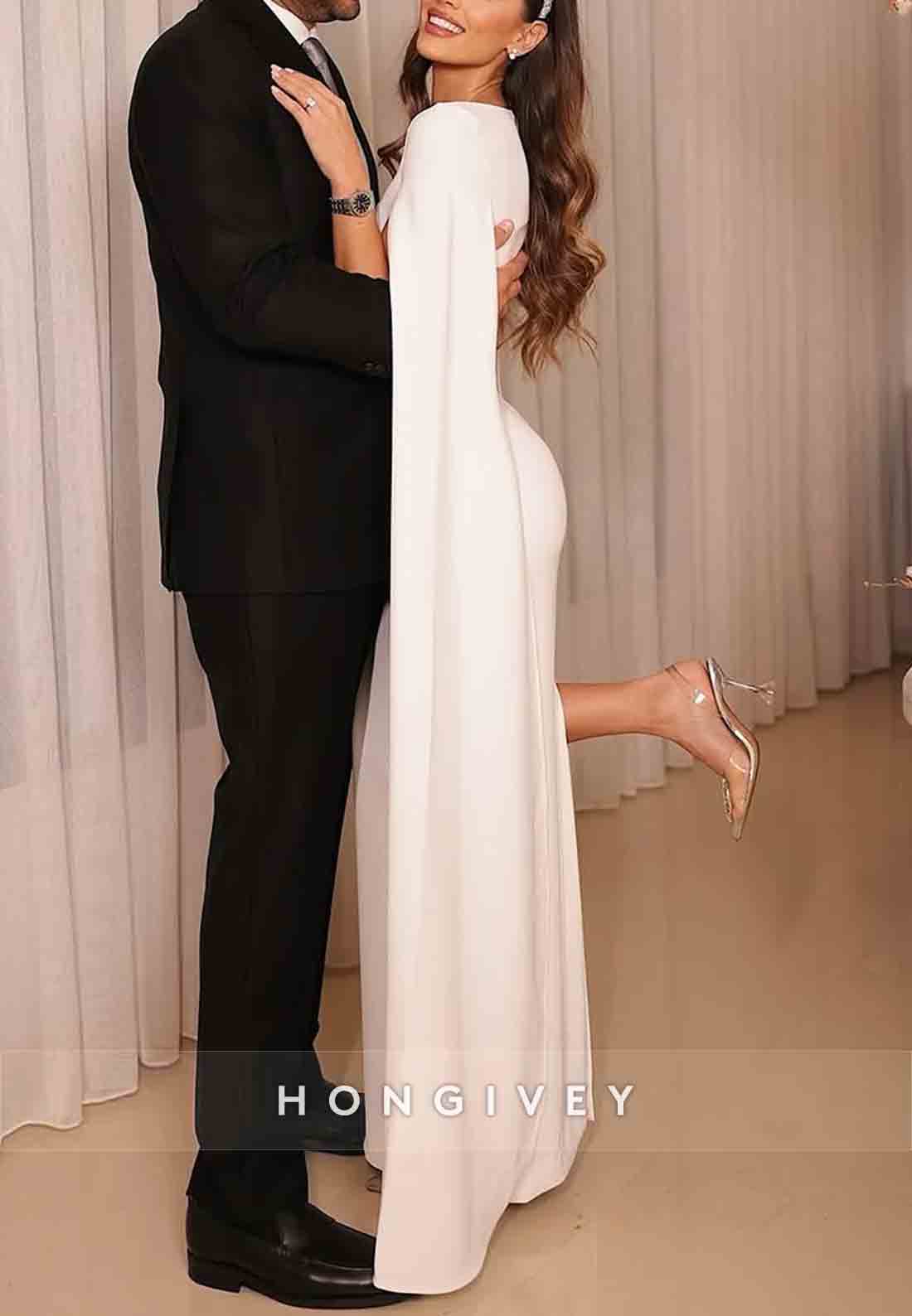 Simple Sheath Side Draping Wedding Reception Bateau Neck Wedding Dresses