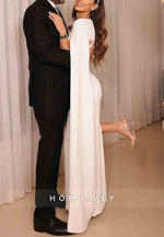 Simple Sheath Side Draping Wedding Reception Bateau Neck Wedding Dresses