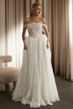 Sheer Off the Shoulder Sleeveless A-Line Floor-Length Wedding Dress