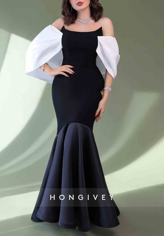 Off the Shoulder Floor-Length Shawl Strapless Pleated Mermaid Evening Gowns