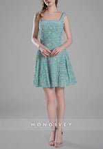 Square Neck Sequined A-Line Regular Straps Short Homecoming Dress